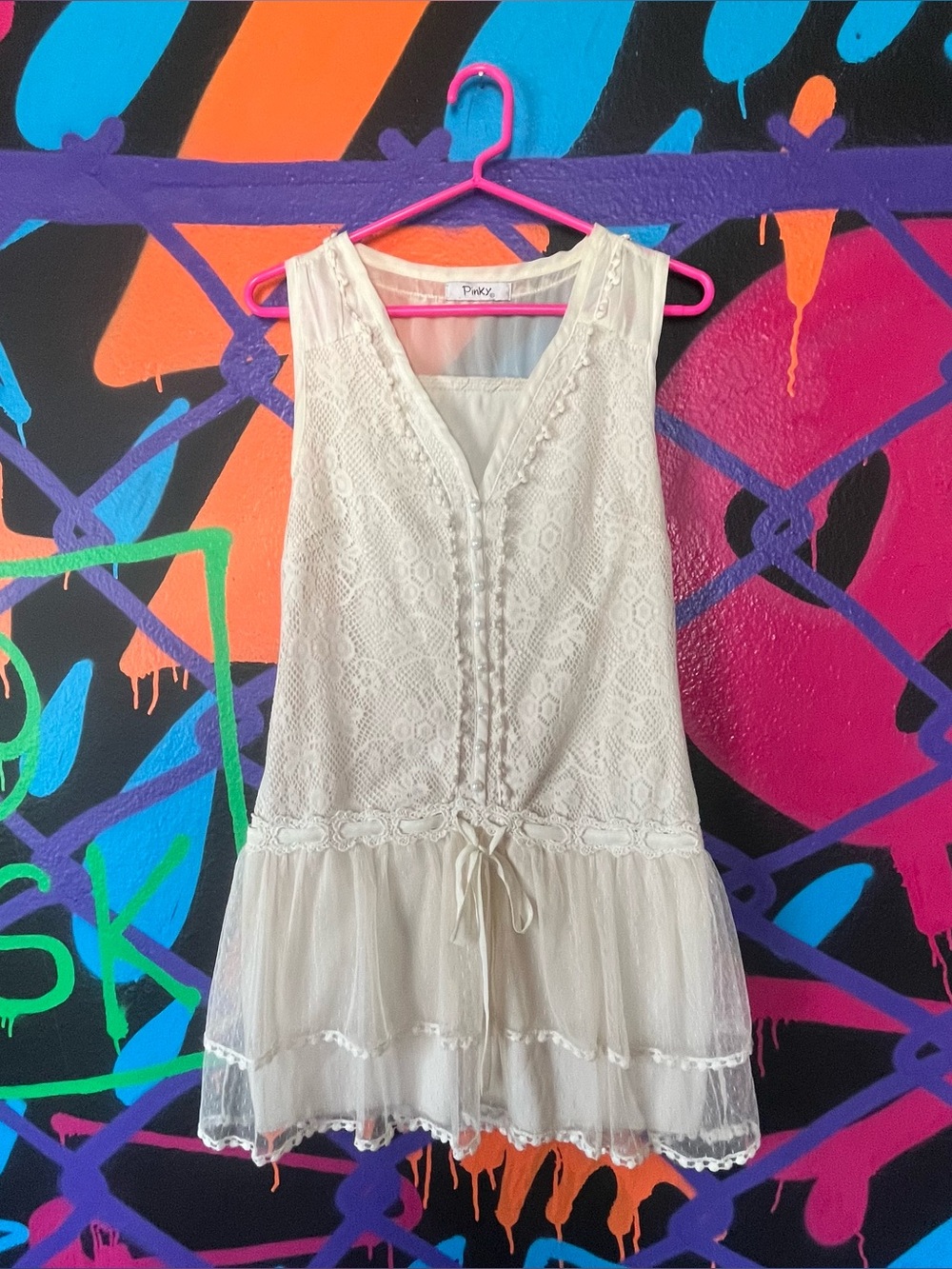 Pinky beige lace mini dress